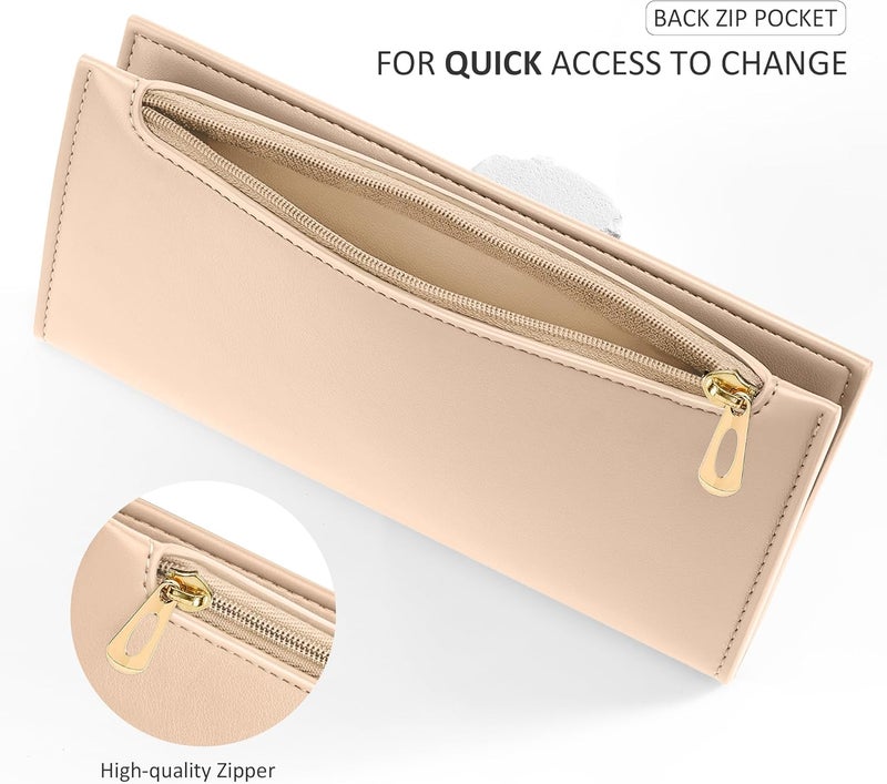 Tipmile Slim Wallet for Women, RFID Blocking Credit Card Holder, Ladies Bifold Wallet with Zipper, Beige - Image 5